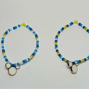 Hanukkah Beaded Bracelet with Mickey Charm - Blue and Yellow